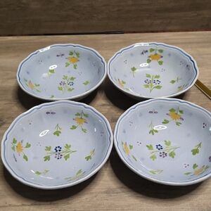 Longchamp Floral Berry Bowls - Blue, Yellow, Green Accents